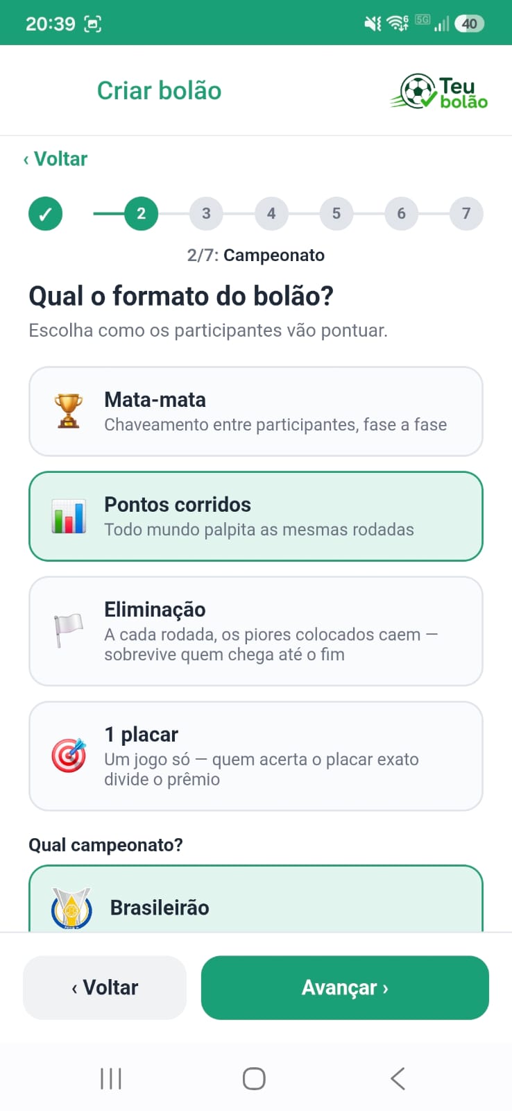 Criar bolão